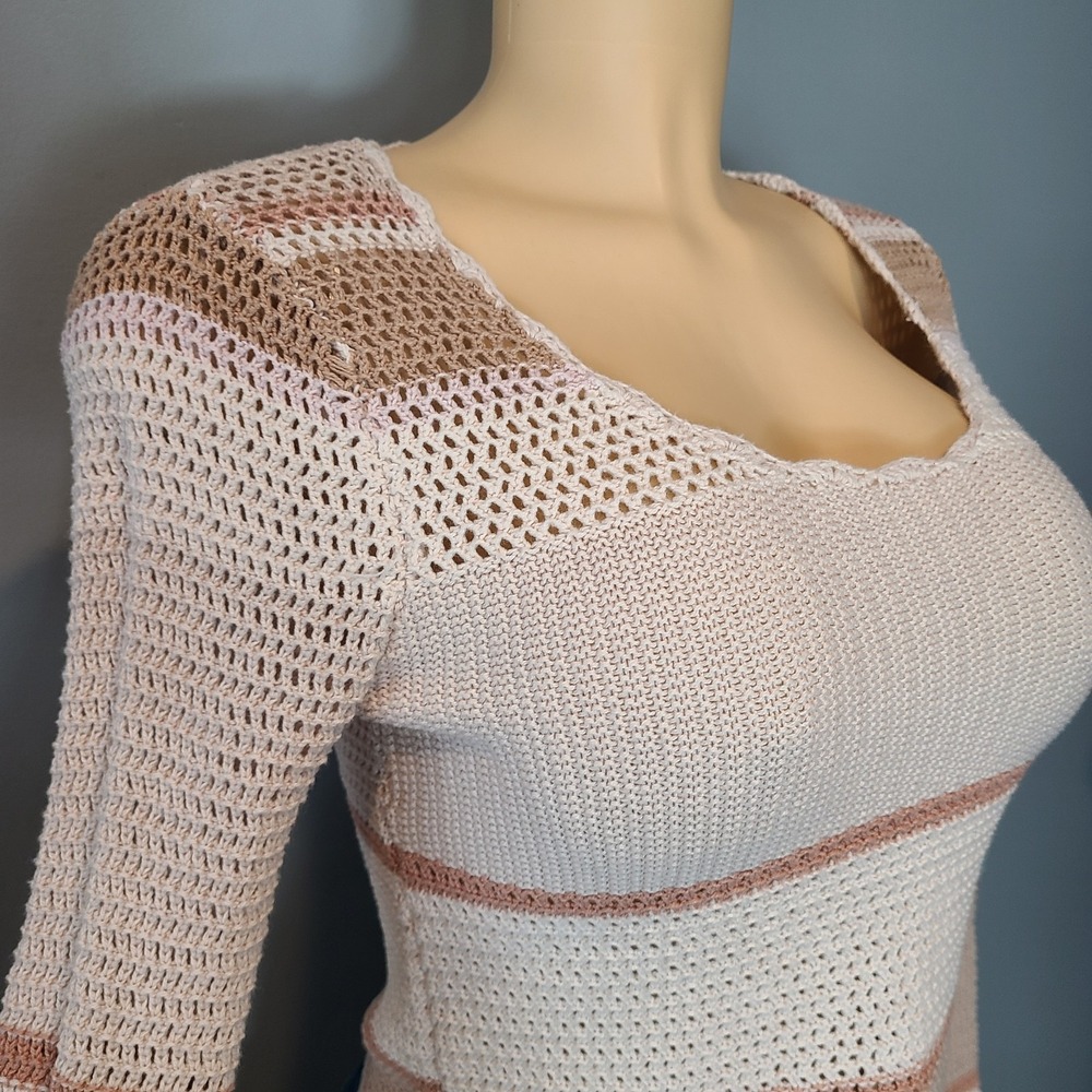 Crochet Flare Sleeve Sweater Y2K Sz M Granola Cottage Fairy Pink Ren Faire Boho - Picture 3 of 11
